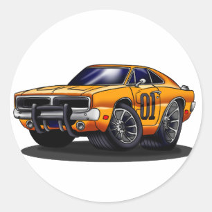 Orange Classic muscle car   - Choose back colour Classic Round Sticker