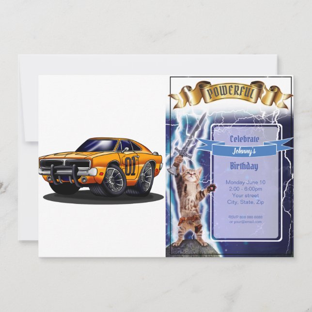 Orange Classic muscle car   - Choose back colour Invitation (Front)