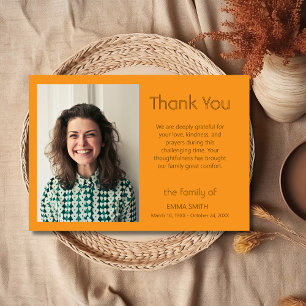 Orange Classic Photo Funeral Sympathy Thank You Card