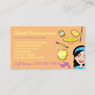 Orange Clay Ceramic Pottery Lady Boss Crafter Business Card