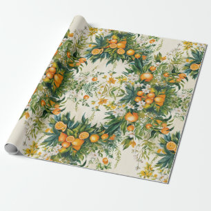Orange Clementine wreaths floral foliage  Wrapping Paper