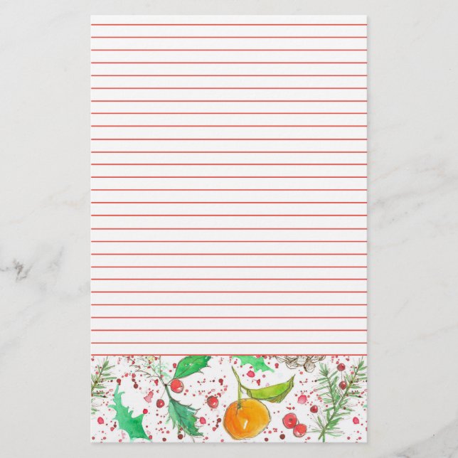 Orange Clementines Cranberries Red Lined Fruit Stationery (Front)
