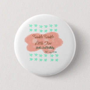 Orange clouds twinkle twinkle little stars green  6 cm round badge