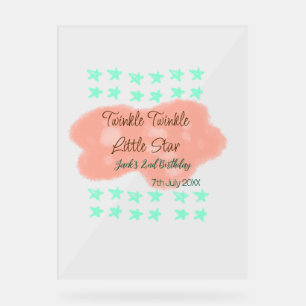 Orange clouds twinkle twinkle little stars green  acrylic sign
