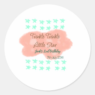 Orange clouds twinkle twinkle little stars green  classic round sticker