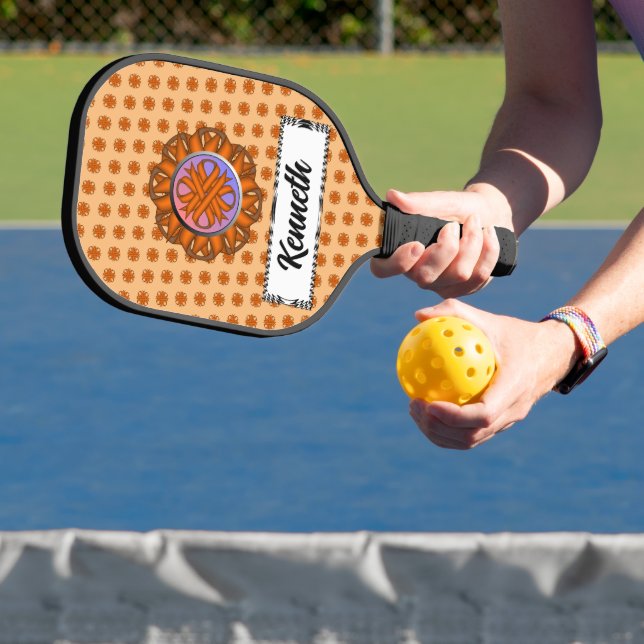 Orange Clover Ribbon by Kenneth Yoncich Pickleball Paddle (Insitu)