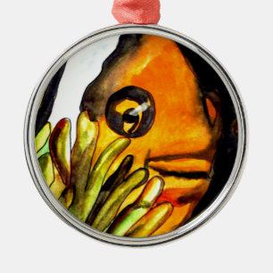 Orange Clown Fish watercolor original art painting Metal Tree Decoration
