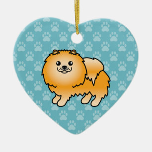 Orange Coat Pomeranian Cartoon Illustration Ceramic Tree Decoration