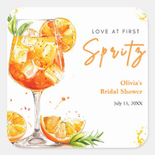 Orange Cocktail Love at First Spritz Bridal Shower Square Sticker