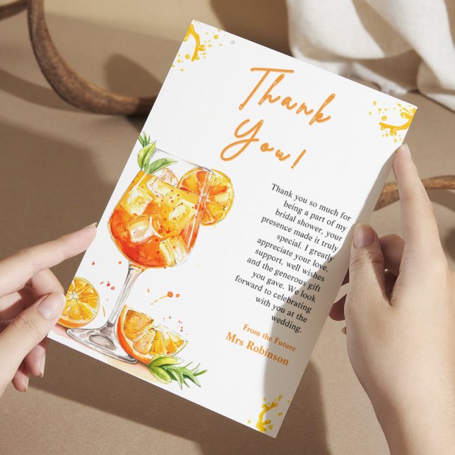 Orange Cocktail Love at First Spritz Bridal Shower Thank You Card (Orange Cocktail Love at First Spritz Bridal Shower Thank You Card  )