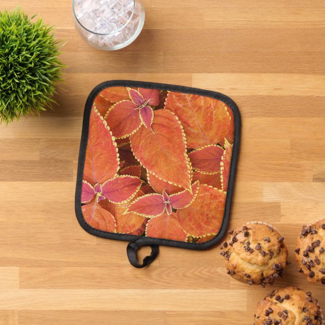 Orange Coleus Leaves Floral Pot Holder (Top Down)