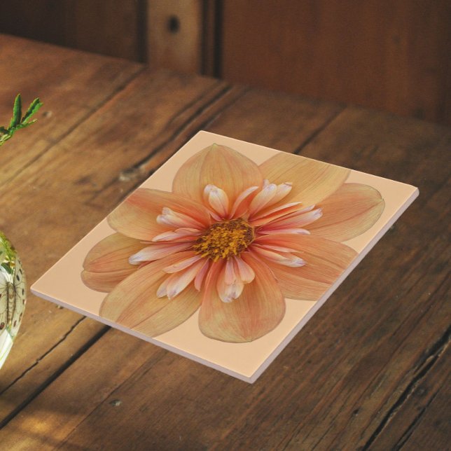Orange Collarette Dahlia Floral Tile (In Situ)