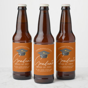 Orange College Graduate Custom Graduation Party Beer Bottle Label