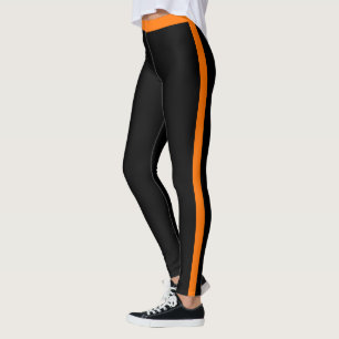 Orange Color Side Stripe Black Leggings