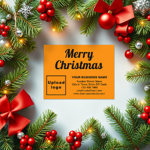 Orange Colour Christmas Business Small Flat Holiday Card