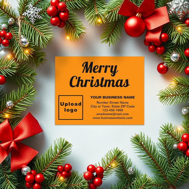 Orange Colour | Christmas | Business | Small Flat Holiday Card (Business brand on orange color flat holiday card for Christmas)