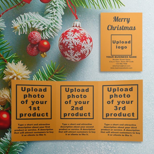 Orange Colour | Christmas | Business Trifold Card (Orange color trifold card for Christmas with your business brand and products or services)
