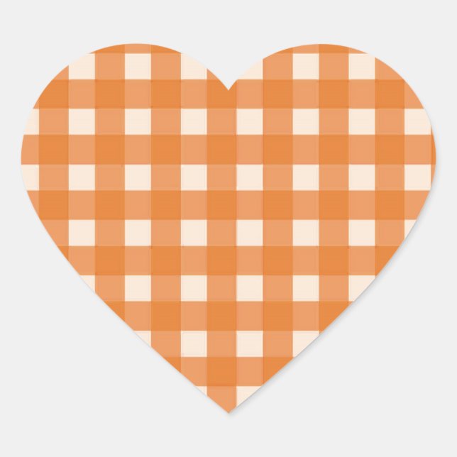 orange colour country plaids heart sticker (Front)