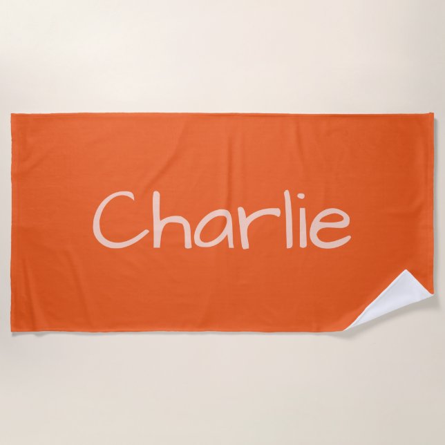 Orange Colour Custom Name beach towel (Front)