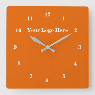 Orange Colour - Customisable - Add Your Logo / Tex Square Wall Clock