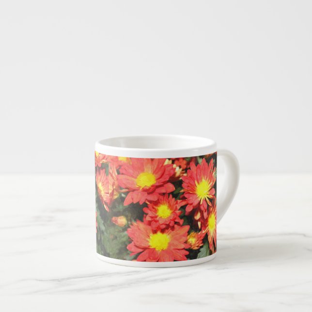 Orange colour daisy flowers. Chrysanthemum. Espresso Cup (Front Right)