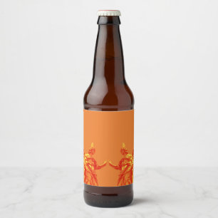 Orange colour digital art with sculptures beer bottle label