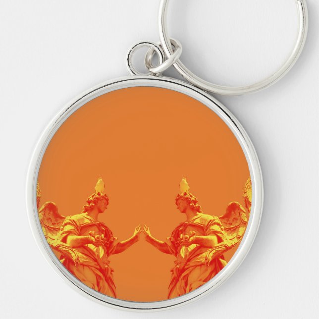 Orange colour digital art with sculptures key ring (Front)