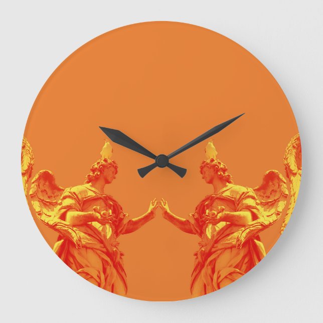 Orange colour digital art with sculptures large clock (Front)