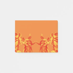 Orange colour digital art with sculptures post-it notes