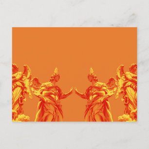 Orange colour digital art with sculptures postcard
