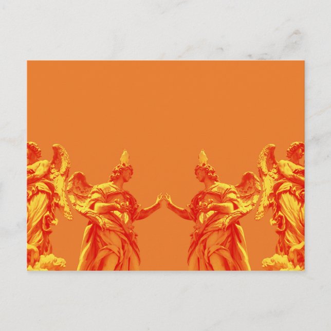 Orange colour digital art with sculptures postcard (Front)