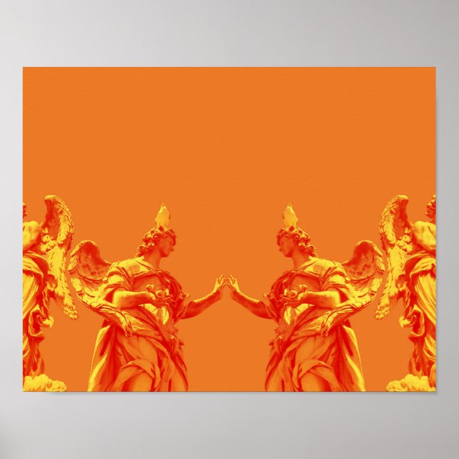 Orange colour digital art with sculptures poster (Front)
