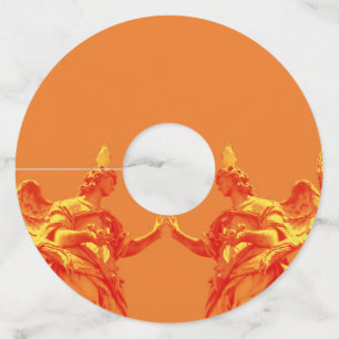 Orange colour digital art with sculptures wine glass tag