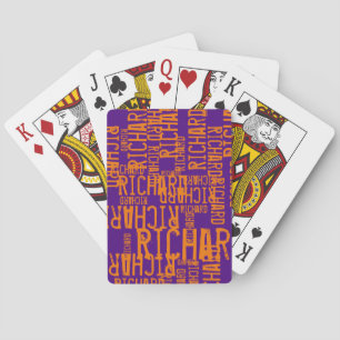 Orange Colour Name printed all over Purple  Playing Cards