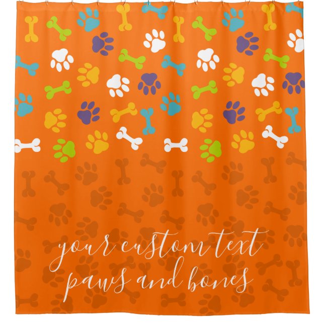 Orange Colour Pet Dog Cat Bone Paws Shower Curtain (Front)