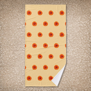 Orange Colour Rose Flower Seamless Pattern on Bath Towel