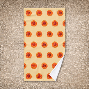 Orange Colour Rose Flower Seamless Pattern on Hand Towel