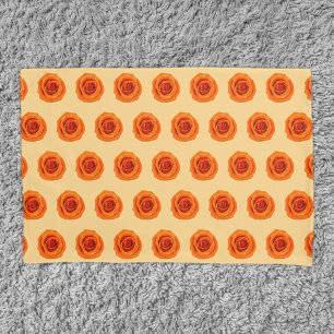 Orange Colour Rose Flower Seamless Pattern on Pillowcase