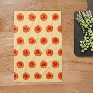Orange Colour Rose Flower Seamless Pattern on Tea Towel