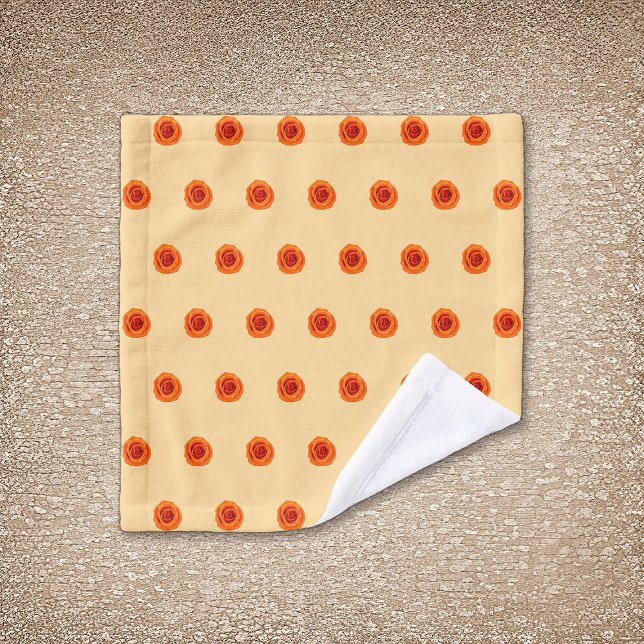 Orange Colour Rose Flower Seamless Pattern on Wash Cloth (Orange color Rose flower seamless pattern on wash cloth)