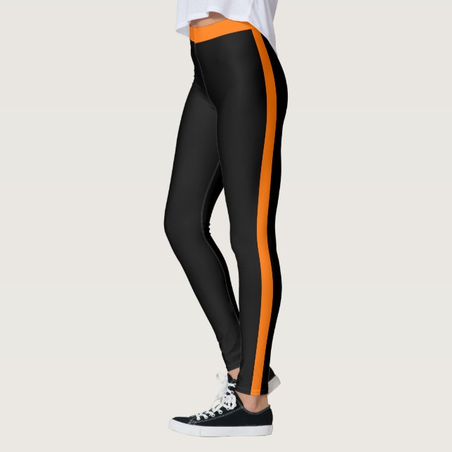 Orange Colour Side Stripe Black Leggings (Left)