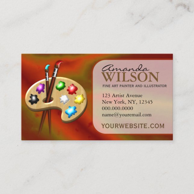 Orange Colourful Fine Artist Art Store Art Teacher Business Card (Front)