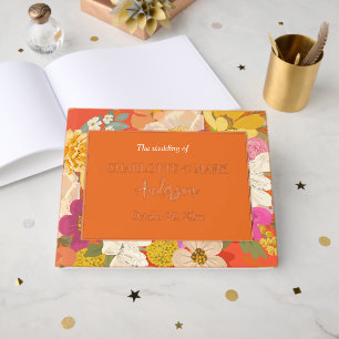 Orange Colourful Summer Floral Garden Wedding  Guest Book