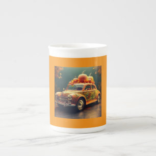 Orange Compact Car Pumpkins On Top Bone China Mug