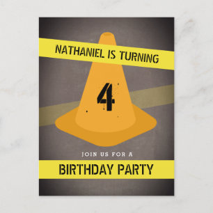 Orange Cone Caution Tape Construction Birthday Invitation Postcard