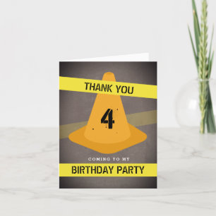 Orange Cone Construction Birthday Party Thank You Card