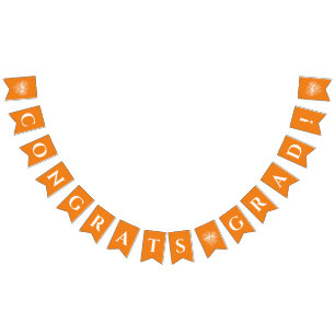 Orange   Congrats Grad Bunting Flags w/ Fireworks
