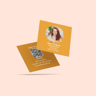 Orange Connect with Me Photo QR Code Square Business Card