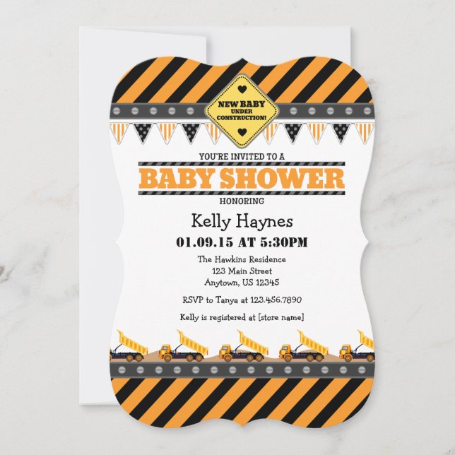 Orange Construction Baby Shower Invitation (Front)