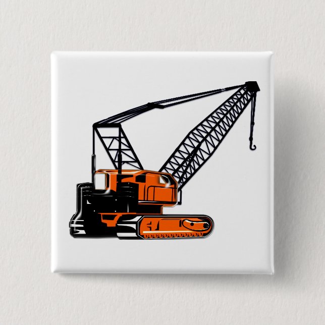 Orange Construction Crane 15 Cm Square Badge (Front)